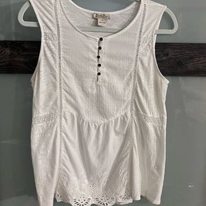 Lucky Brand white knit embroidered tank top size small